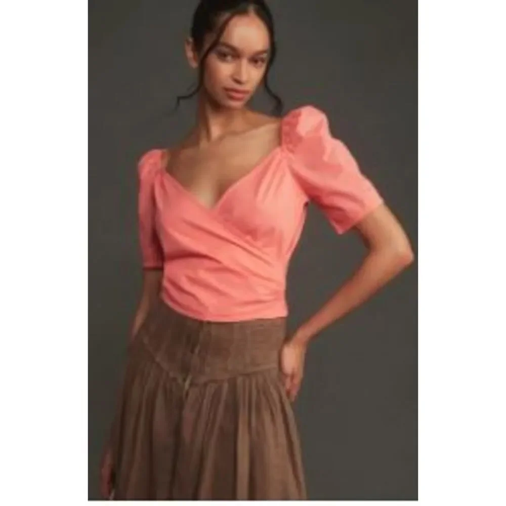 Anthropologie Women's Puff-Sleeve Wrap Top Pink XXS XS NWT 98